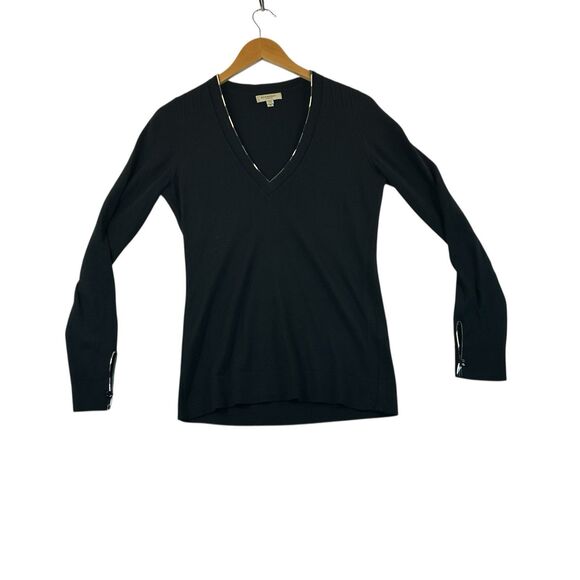Burberry London Sweater Women's Sz M Black Cashmere Blend Pullover Nova Check - Picture 1 of 15